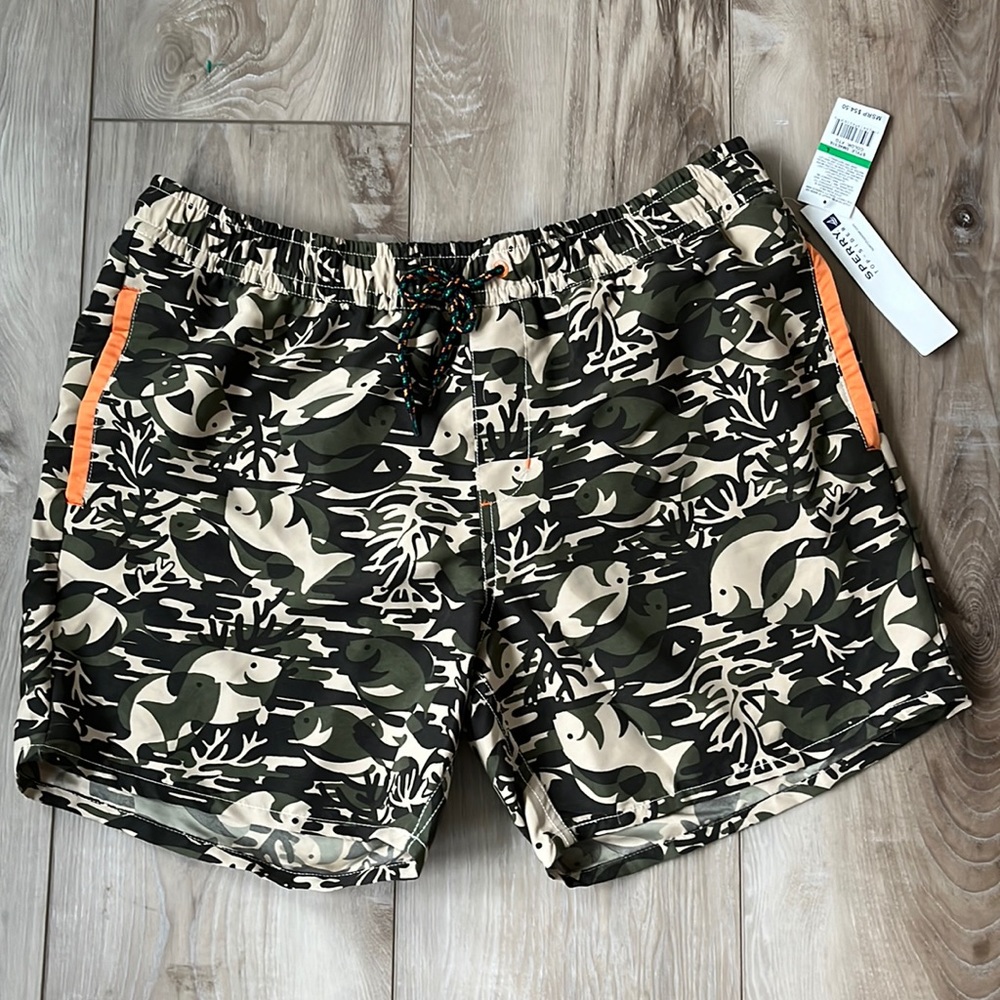 Sperry Top-Sider Swim Board Shorts Fish Camo Size Large NEW